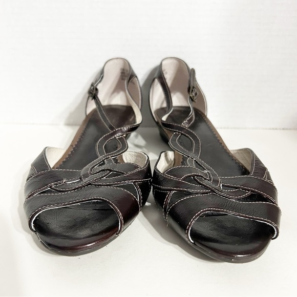 Clarks Artisan Collection Leather Strappy T-Strap Open Toe Sandals Back Heel 🟤 - Picture 4 of 13